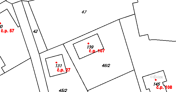 Semonice 107, Jaroměř na parcele st. 139 v KÚ Semonice, Katastrální mapa