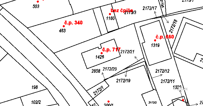 Bor 717 na parcele st. 1426 v KÚ Bor u Tachova, Katastrální mapa