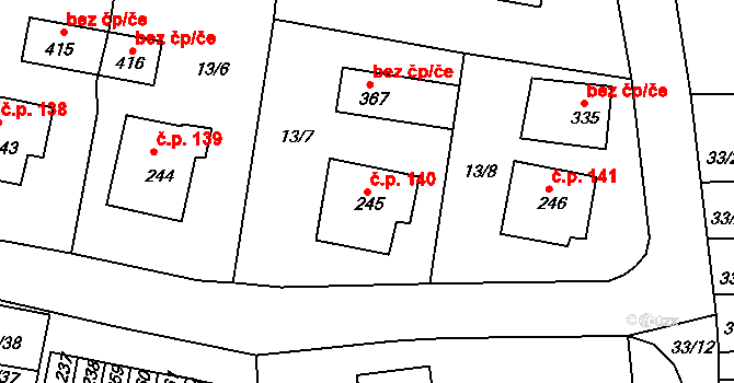 Netřebice 140 na parcele st. 245 v KÚ Netřebice, Katastrální mapa
