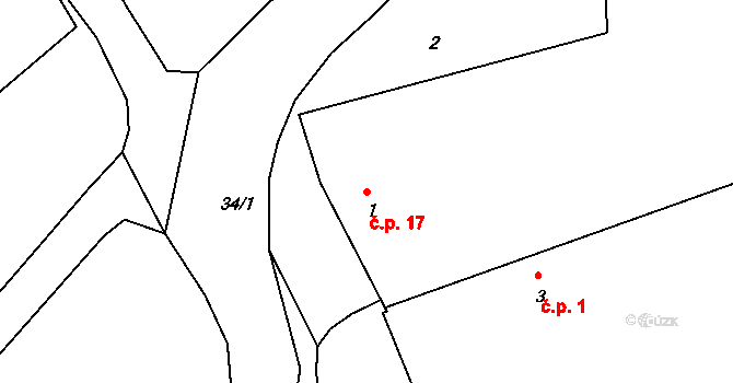 Leskovice 17 na parcele st. 1 v KÚ Leskovice, Katastrální mapa