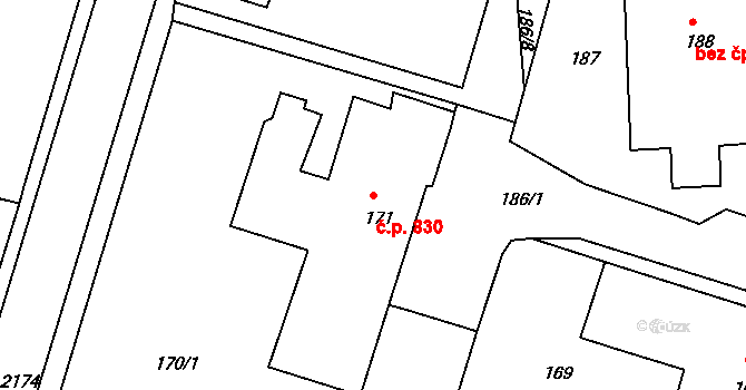 Vejprty 830 na parcele st. 171 v KÚ Vejprty, Katastrální mapa