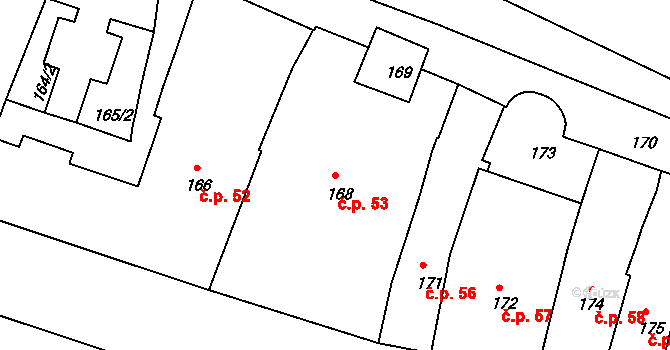 Louny 53 na parcele st. 168 v KÚ Louny, Katastrální mapa