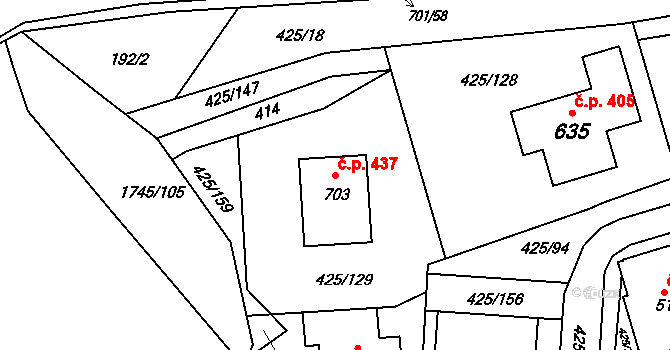 Týn 437, Třebíč na parcele st. 703 v KÚ Týn u Třebíče, Katastrální mapa