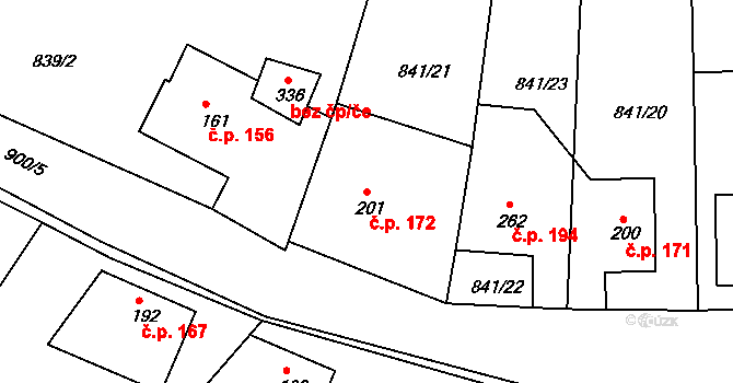 Sobíňov 172 na parcele st. 201 v KÚ Sobíňov, Katastrální mapa