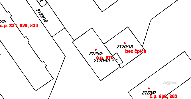 Dobruška 870 na parcele st. 2120/5 v KÚ Dobruška, Katastrální mapa