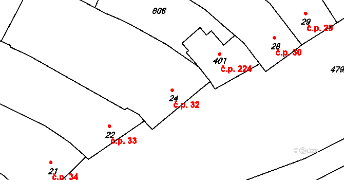 Trávník 32, Kroměříž na parcele st. 24 v KÚ Trávník, Katastrální mapa