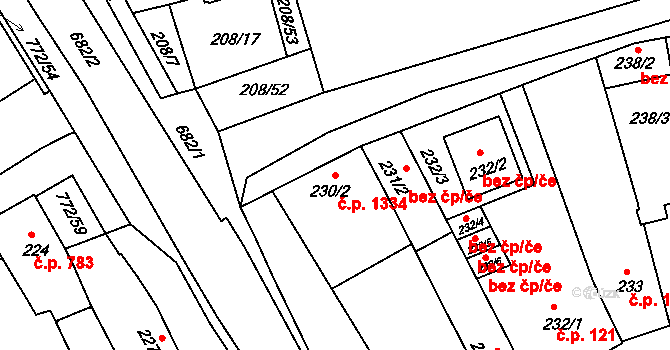 Holešov 1334 na parcele st. 230/2 v KÚ Holešov, Katastrální mapa