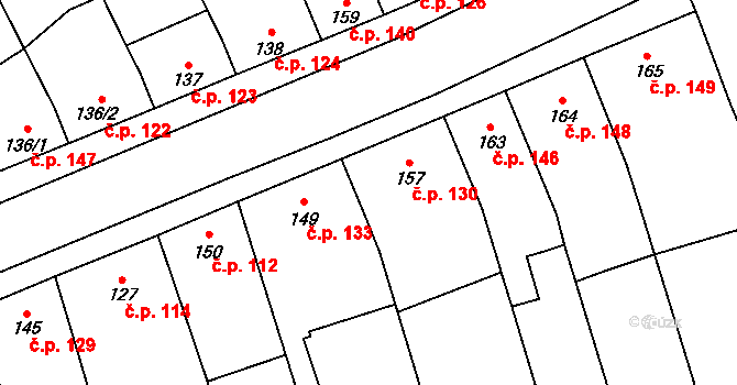 Dřevnovice 130 na parcele st. 157 v KÚ Dřevnovice, Katastrální mapa