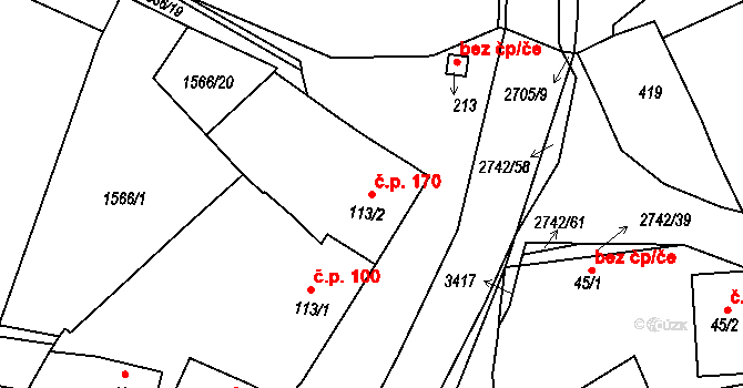 Hluboké Mašůvky 170 na parcele st. 113/2 v KÚ Hluboké Mašůvky, Katastrální mapa