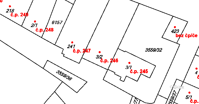 Hrabětice 246 na parcele st. 3/2 v KÚ Hrabětice, Katastrální mapa