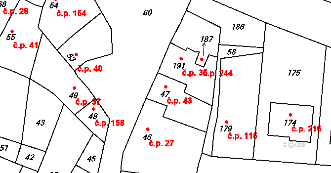 Přerov XII-Žeravice 43, Přerov na parcele st. 47 v KÚ Žeravice, Katastrální mapa