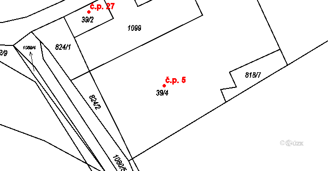 Jelmo 5, Libníč na parcele st. 39/4 v KÚ Jelmo, Katastrální mapa
