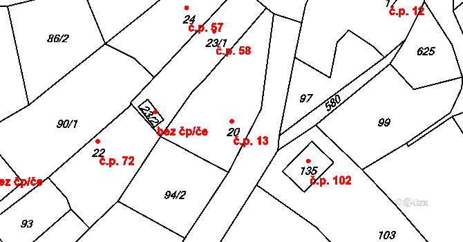 Odolenovice 13, Jenišovice na parcele st. 20 v KÚ Odolenovice u Jenišovic, Katastrální mapa