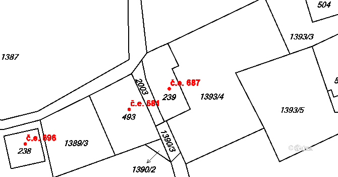 Dolní Maxov 687, Josefův Důl na parcele st. 239 v KÚ Dolní Maxov, Katastrální mapa