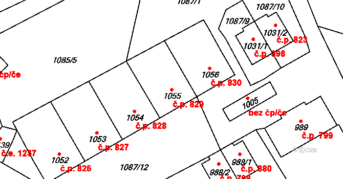 Kořenov 829 na parcele st. 1055 v KÚ Polubný, Katastrální mapa