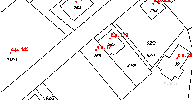Dolní Habartice 171 na parcele st. 268 v KÚ Dolní Habartice, Katastrální mapa