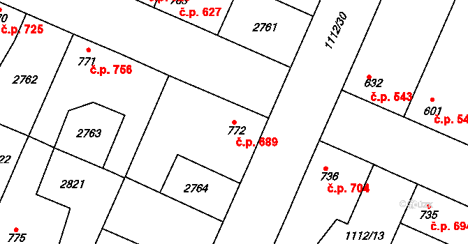 Dobříš 689 na parcele st. 772 v KÚ Dobříš, Katastrální mapa