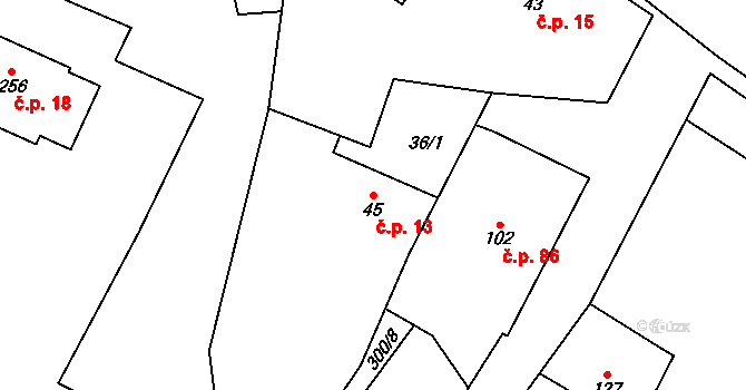 Hospozín 13 na parcele st. 45 v KÚ Hospozín, Katastrální mapa