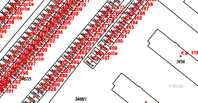 Vyškov-Předměstí 159, Vyškov na parcele st. 3466/14 v KÚ Vyškov, Katastrální mapa