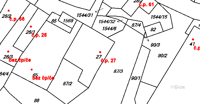 Pluhův Žďár 27 na parcele st. 27 v KÚ Pluhův Žďár, Katastrální mapa