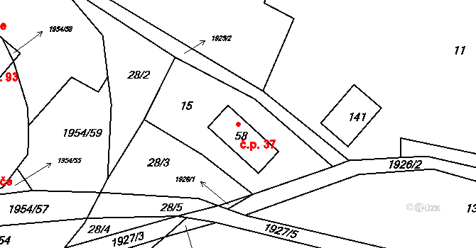 Roztoky u Semil 37 na parcele st. 58 v KÚ Roztoky u Semil, Katastrální mapa