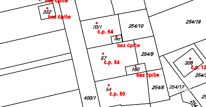 Bubovice 54 na parcele st. 57 v KÚ Bubovice, Katastrální mapa