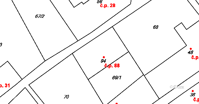 Stašov 88 na parcele st. 94/1 v KÚ Stašov u Zdic, Katastrální mapa