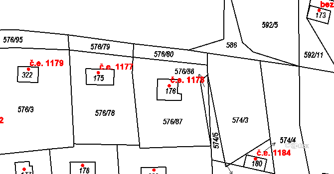 Malé Přílepy 1178, Chyňava na parcele st. 176 v KÚ Malé Přílepy, Katastrální mapa