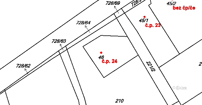 Savín 24, Litovel na parcele st. 46 v KÚ Savín, Katastrální mapa