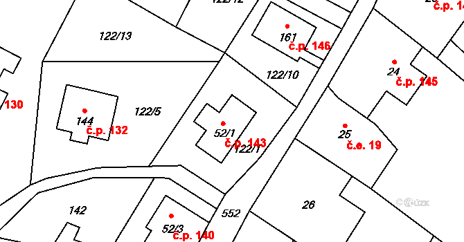 Prácheň 143, Kamenický Šenov na parcele st. 52/1 v KÚ Prácheň, Katastrální mapa