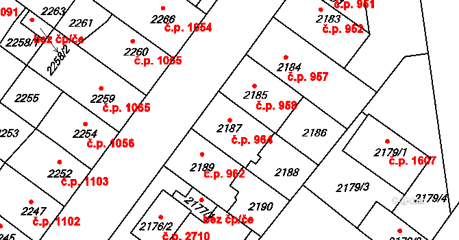 Roudnice nad Labem 964 na parcele st. 2187 v KÚ Roudnice nad Labem, Katastrální mapa