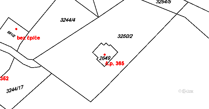 Rožnov pod Radhoštěm 365 na parcele st. 2649 v KÚ Rožnov pod Radhoštěm, Katastrální mapa