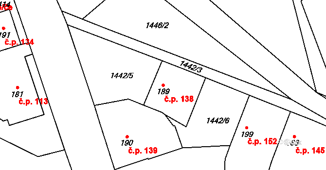 Lnáře 138 na parcele st. 189 v KÚ Lnáře, Katastrální mapa