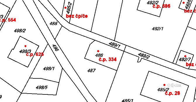 Miřetice u Klášterce nad Ohří 334, Klášterec nad Ohří na parcele st. 486 v KÚ Miřetice u Klášterce nad Ohří, Katastrální mapa