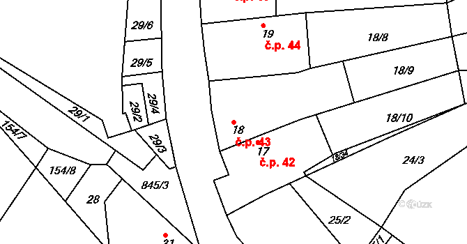 Vranová Lhota 43 na parcele st. 18 v KÚ Vranová Lhota, Katastrální mapa