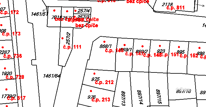 Horka-Domky 145, Třebíč na parcele st. 868/1 v KÚ Třebíč, Katastrální mapa
