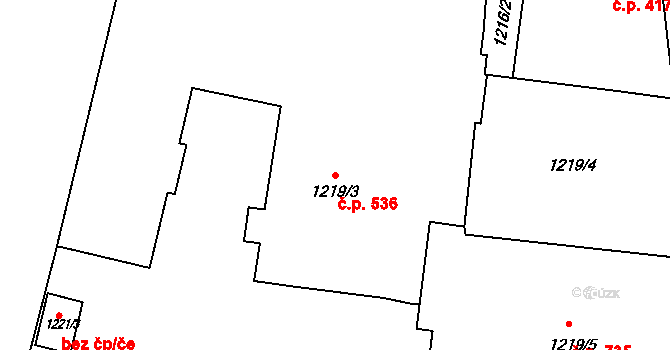 Komárov 536, Brno na parcele st. 1219/3 v KÚ Komárov, Katastrální mapa