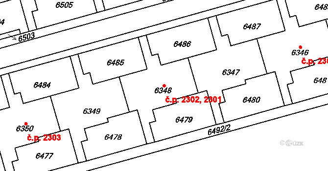 Líšeň 2301,2302, Brno na parcele st. 6348 v KÚ Líšeň, Katastrální mapa