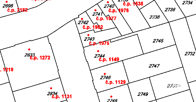 Královo Pole 1149, Brno na parcele st. 2744 v KÚ Královo Pole, Katastrální mapa