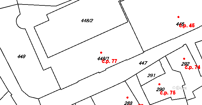 Tábor 77 na parcele st. 448/1 v KÚ Tábor, Katastrální mapa