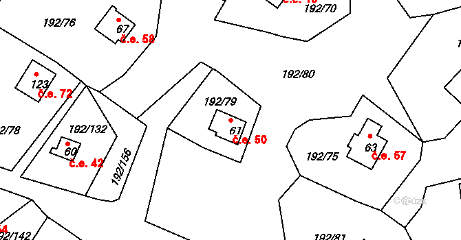 Mradice 50, Postoloprty na parcele st. 61 v KÚ Mradice, Katastrální mapa