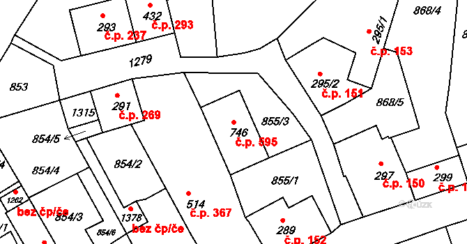 Benešov nad Ploučnicí 595 na parcele st. 746 v KÚ Benešov nad Ploučnicí, Katastrální mapa