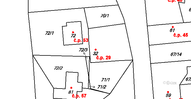 Skrýšov 29, Pelhřimov na parcele st. 32 v KÚ Skrýšov u Pelhřimova, Katastrální mapa