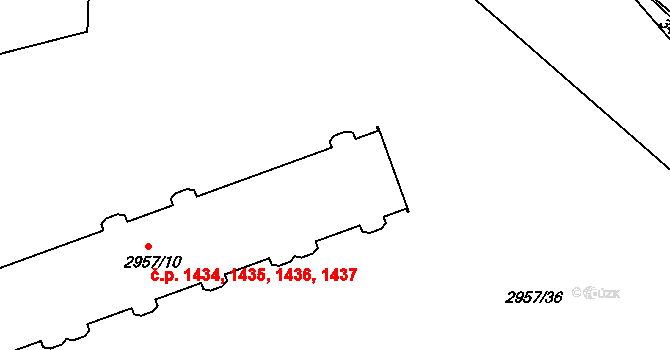 Pelhřimov 1434,1435,1436,1437 na parcele st. 2957/10 v KÚ Pelhřimov, Katastrální mapa