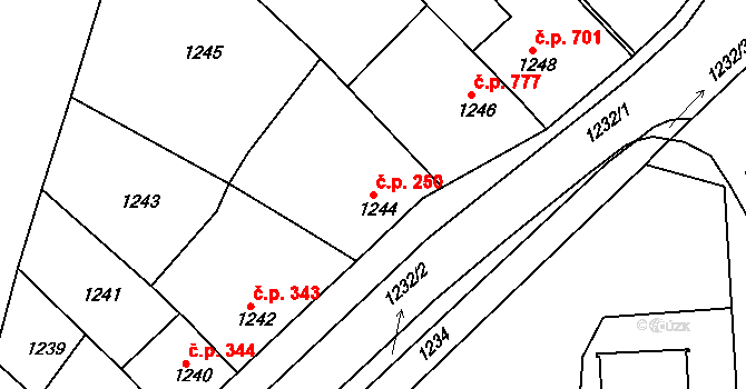 Letovice 250 na parcele st. 1244 v KÚ Letovice, Katastrální mapa