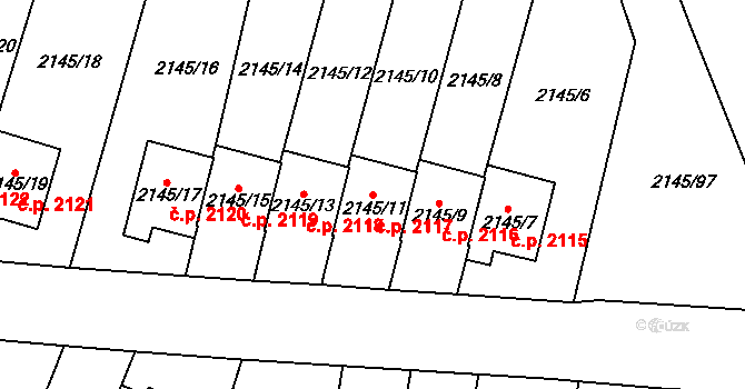 Horní Počernice 2117, Praha na parcele st. 2145/11 v KÚ Horní Počernice, Katastrální mapa