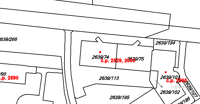 Žižkov 2529,2530, Praha na parcele st. 2639/74 v KÚ Žižkov, Katastrální mapa