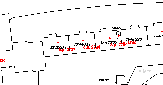 Záběhlice 2738, Praha na parcele st. 2848/234 v KÚ Záběhlice, Katastrální mapa