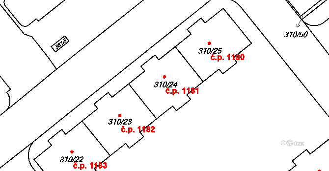 Michle 1181, Praha na parcele st. 310/24 v KÚ Michle, Katastrální mapa