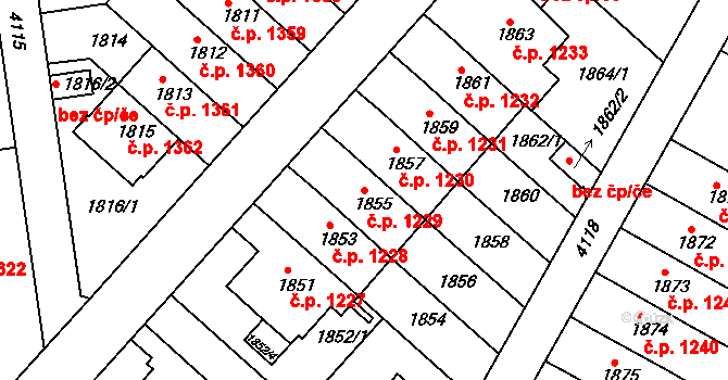 Dejvice 1229, Praha na parcele st. 1855 v KÚ Dejvice, Katastrální mapa